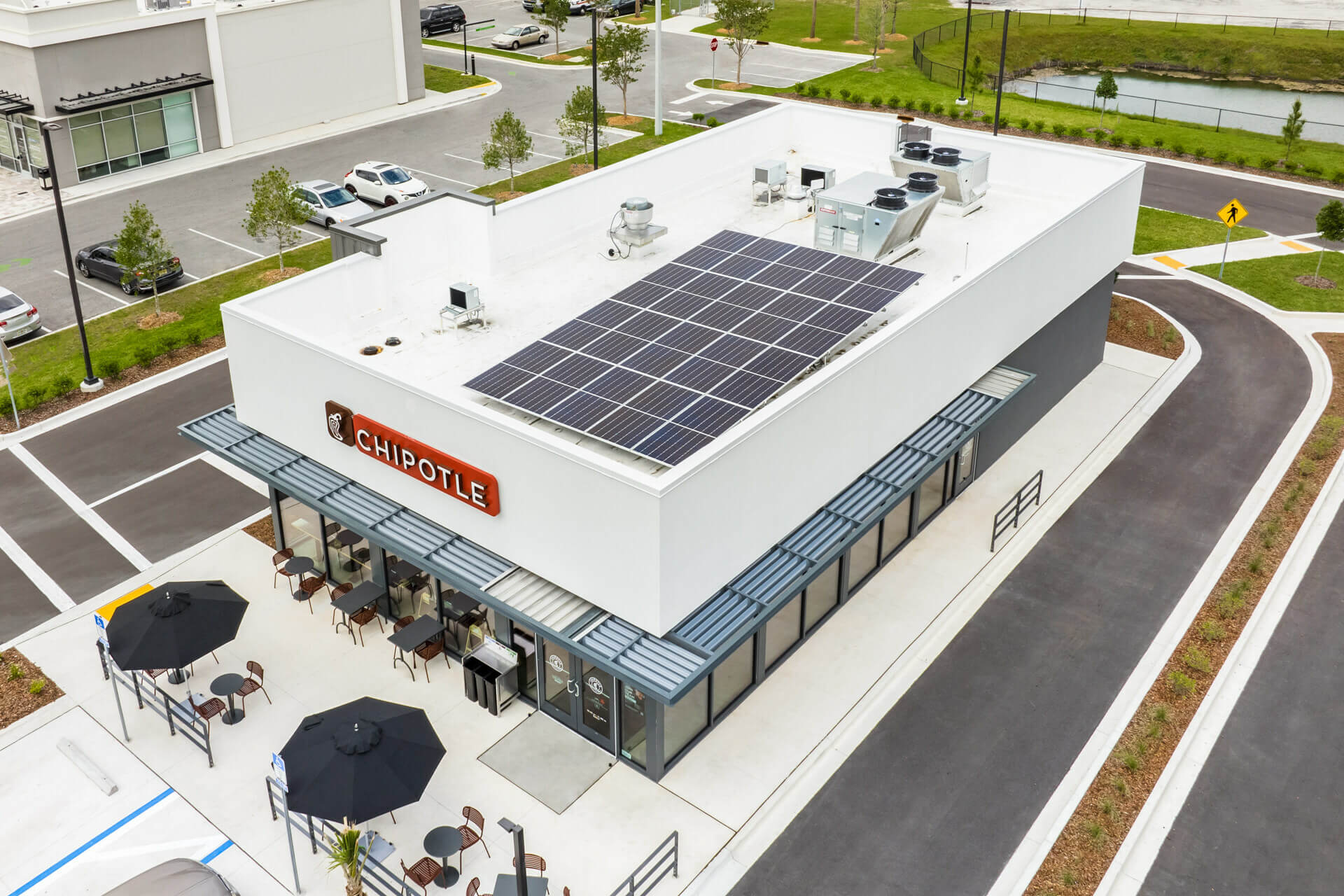chipotle restaurant rendering with solar panels