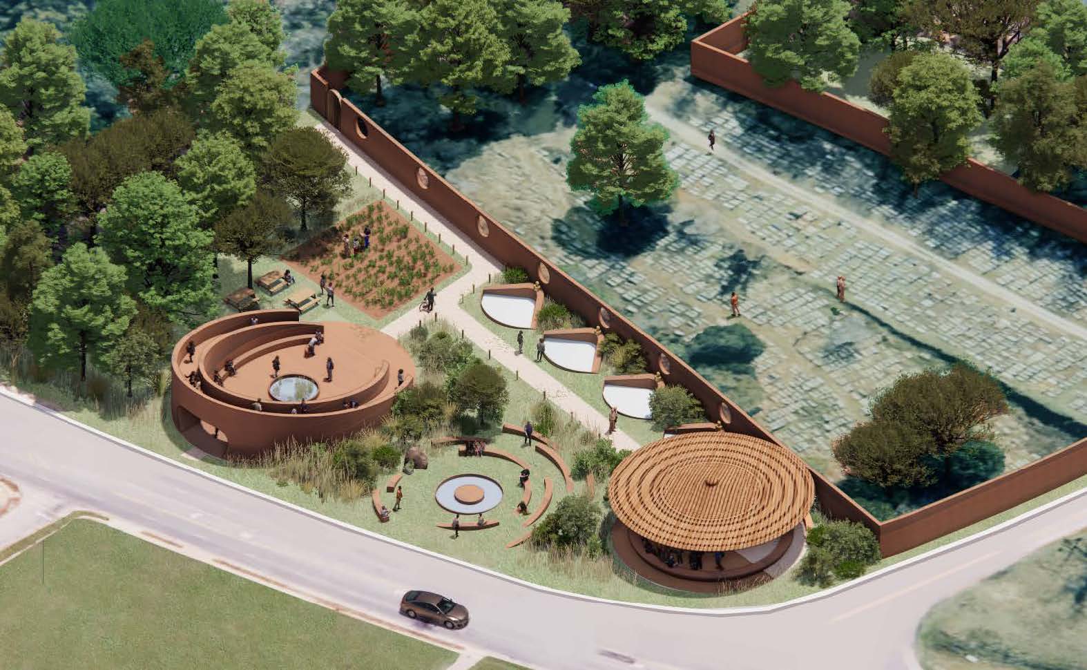Aerial view showing WXY's proposal for the Africatown International Design Idea Competition