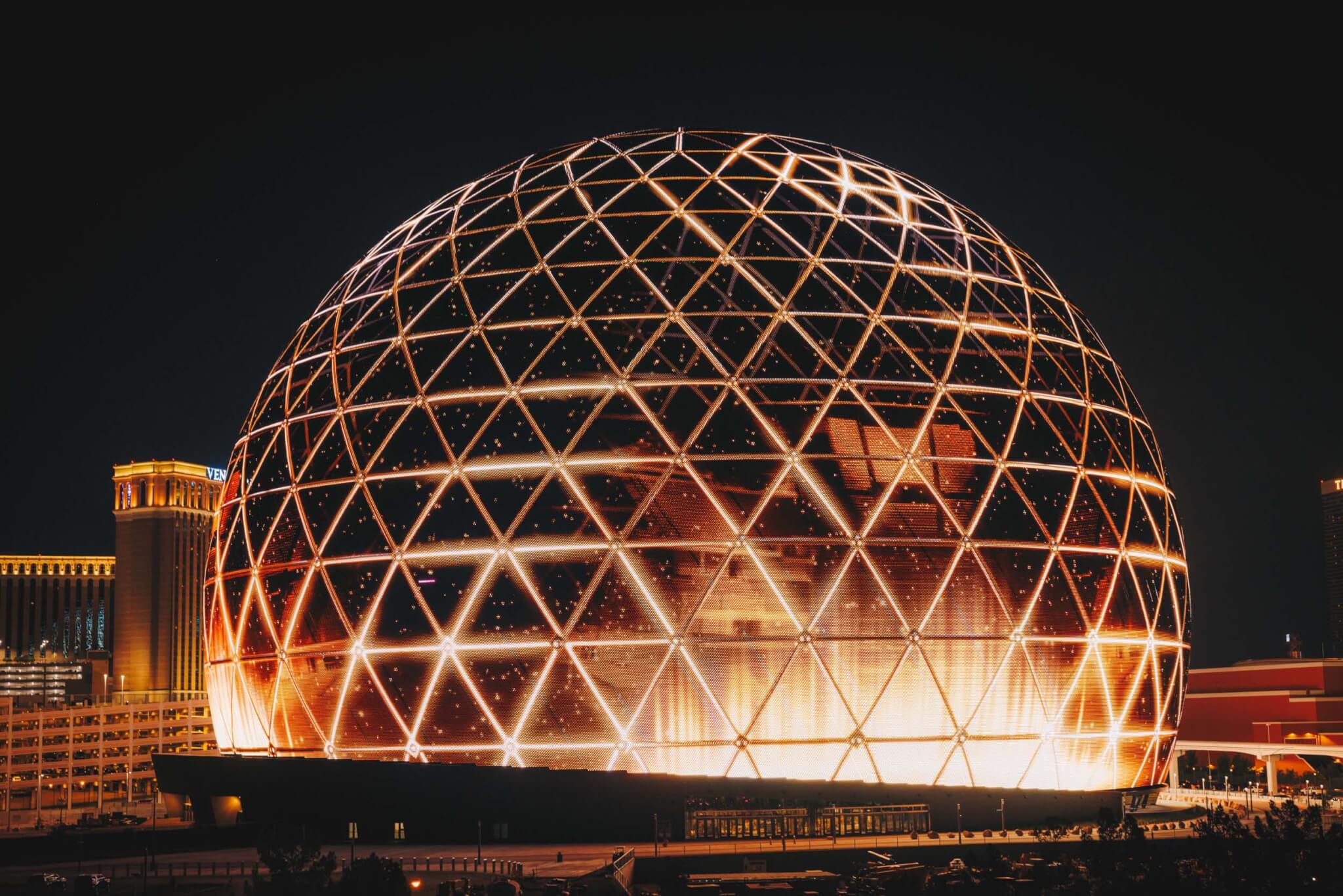 Largest spherical structural in the world lights up Las Vegas