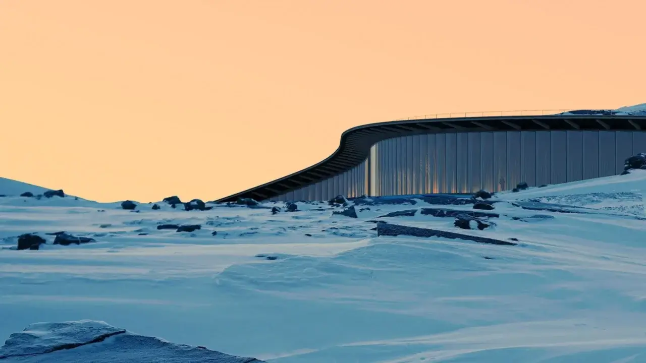 Exterior view of Inuit Heritage Centre at sunset