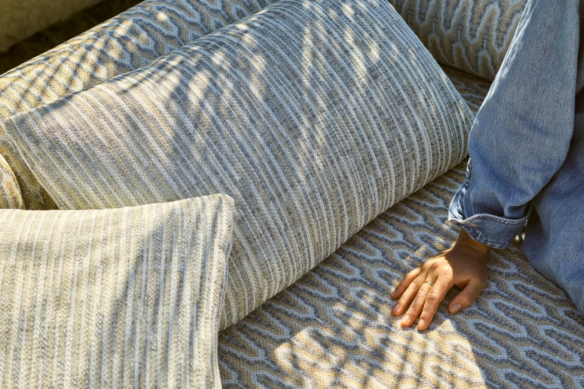 A soft, patterned sofa