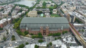 Aerial view of the Kingsbridge Armory in the northwest Bronx.