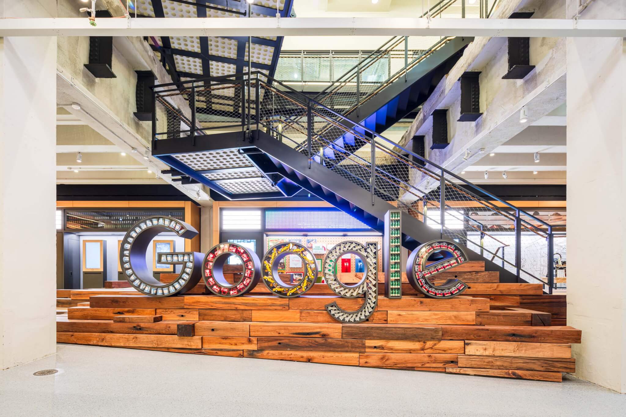 the google sign filled in with new york objects