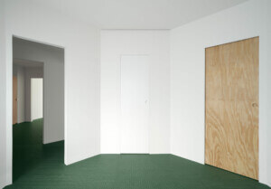 green floor with white walls