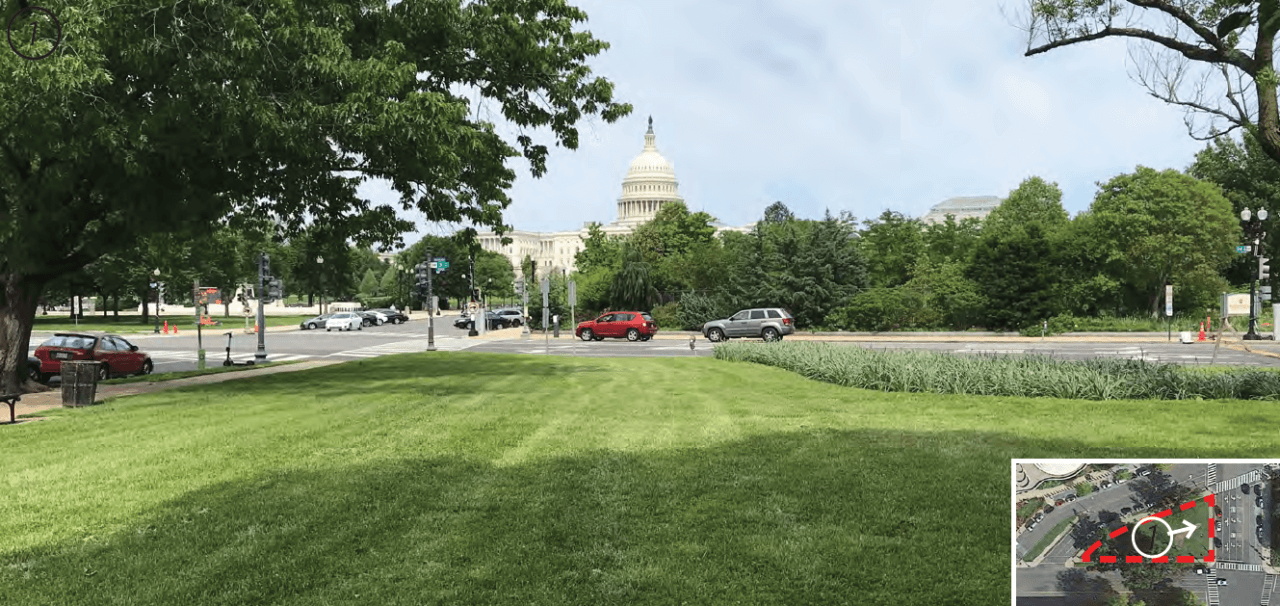 view of memorial site looking toward U.S. Capitol building