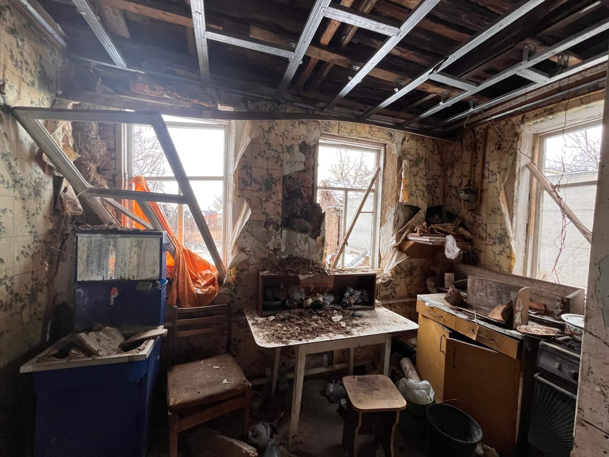 shelling damage has destroyed house interiors in ukraine