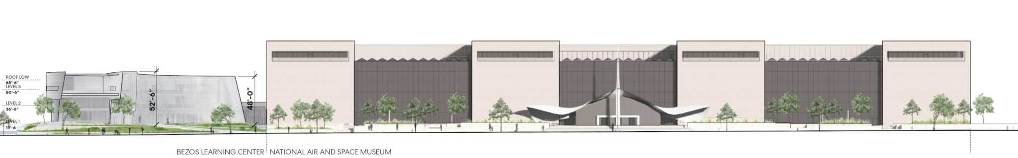 Bezos Learning Center and National Air and Space Museum elevation
