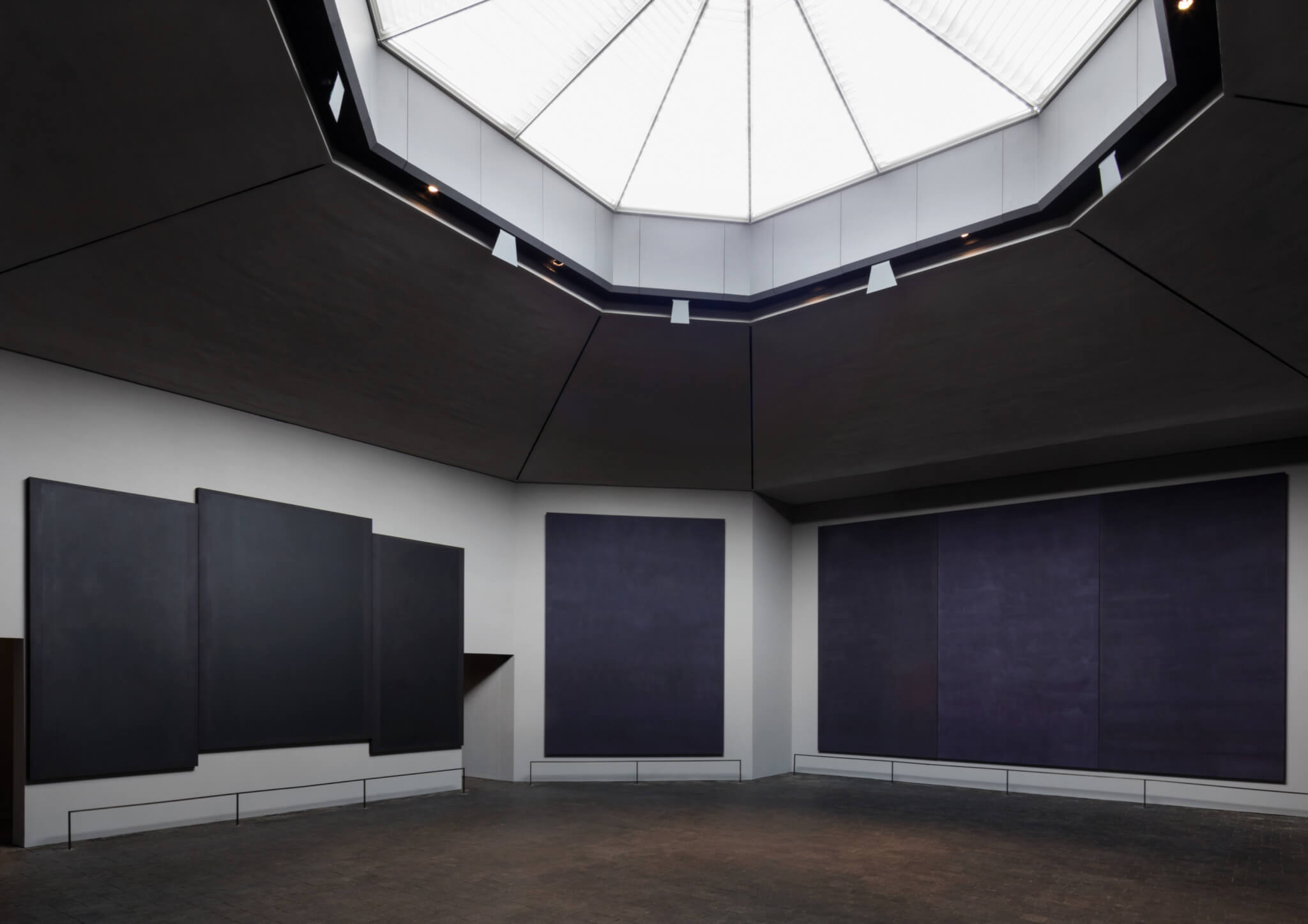 interior view of Rothko Chapel showing gallery walls and skylight