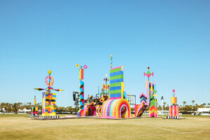 colorful structures on view in a field