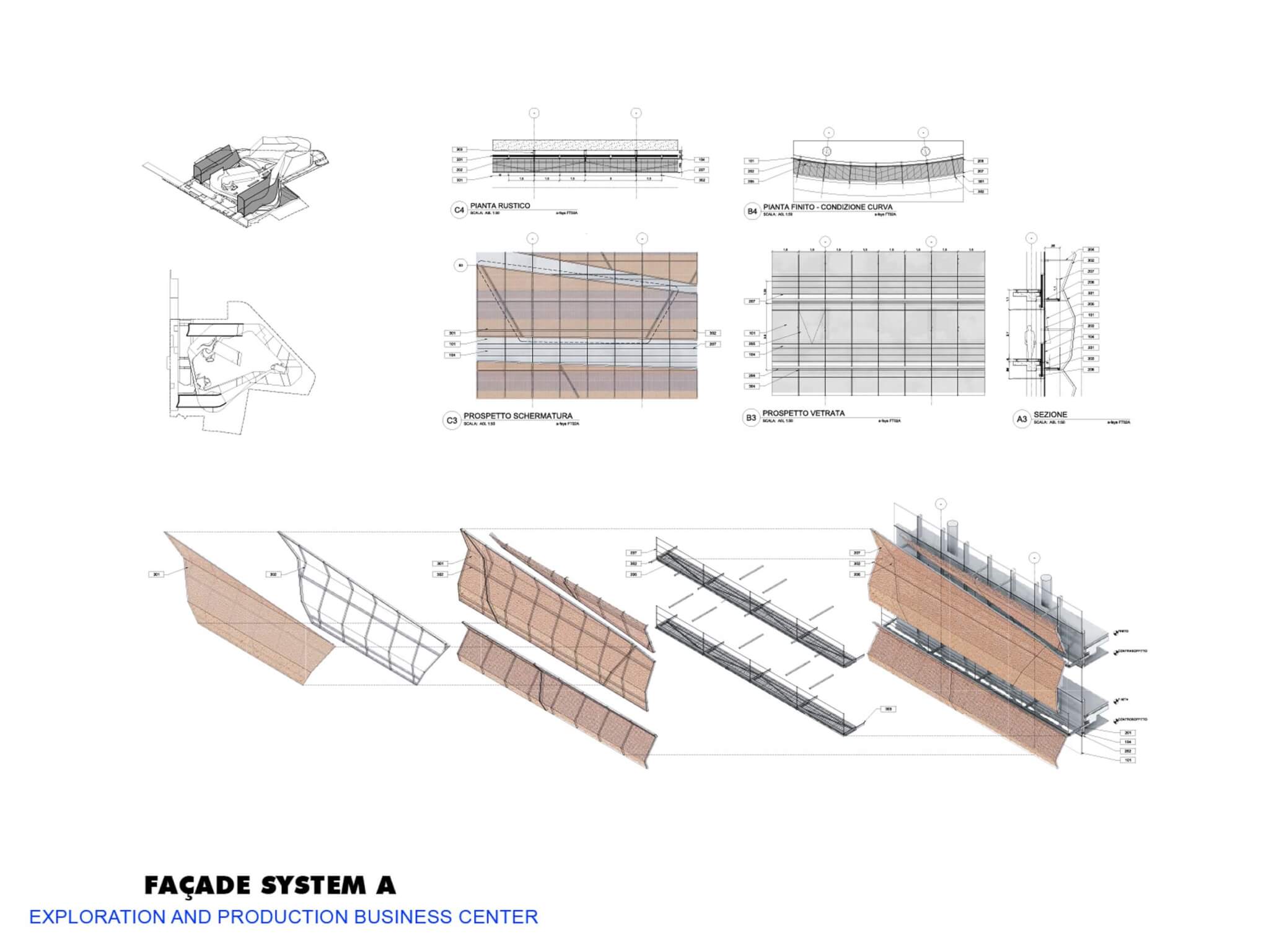 diagram of facade system A using bronze panels