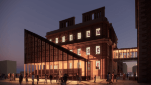 Evening view of the new extension for the International Slavery Museum