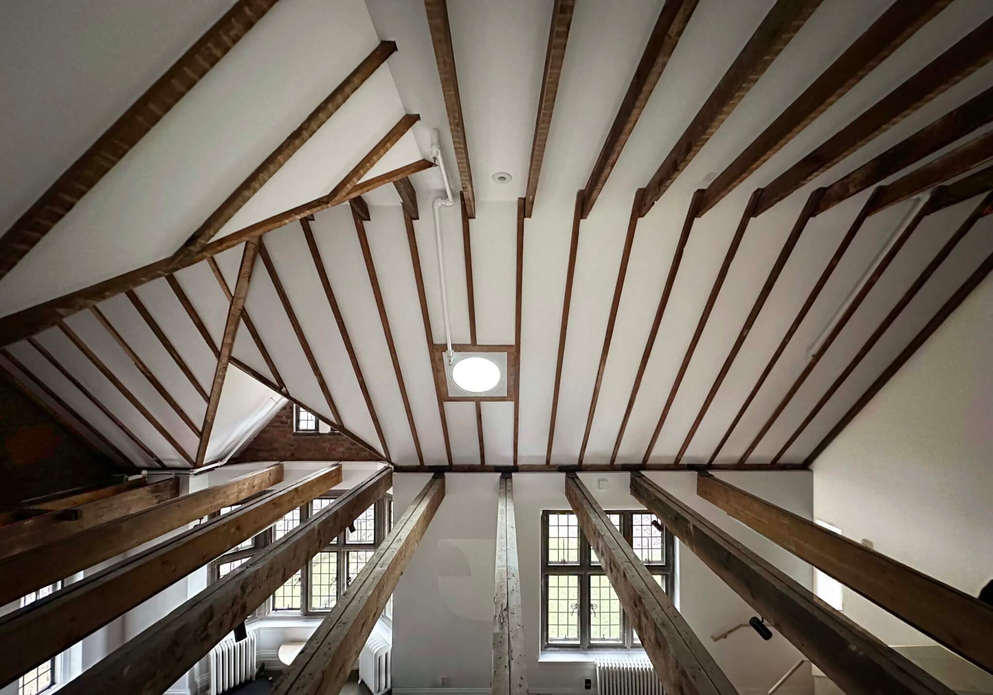 wooden rafters on ceiling