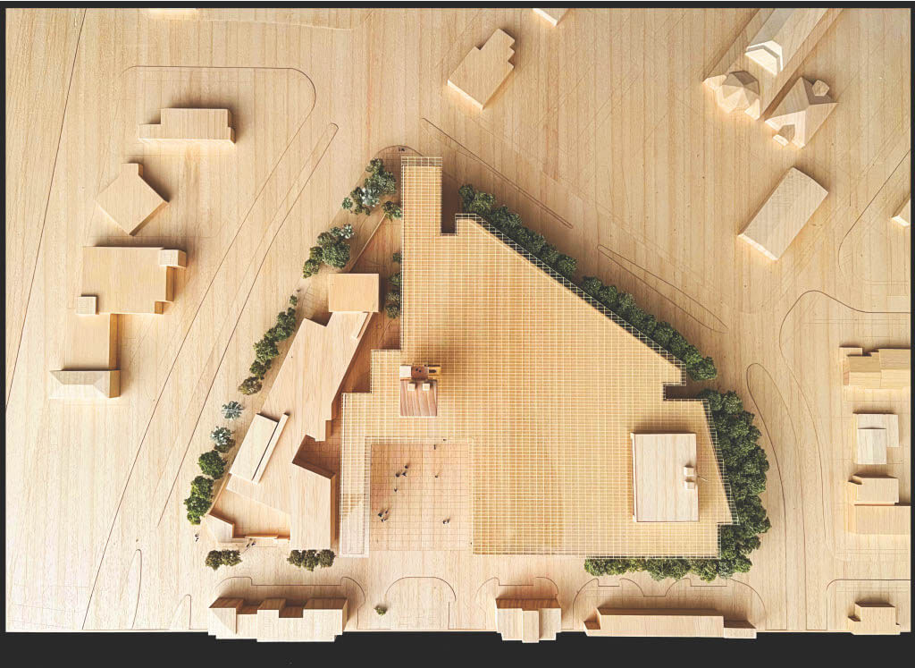 aerial view of model for Center for Arts & Innovation