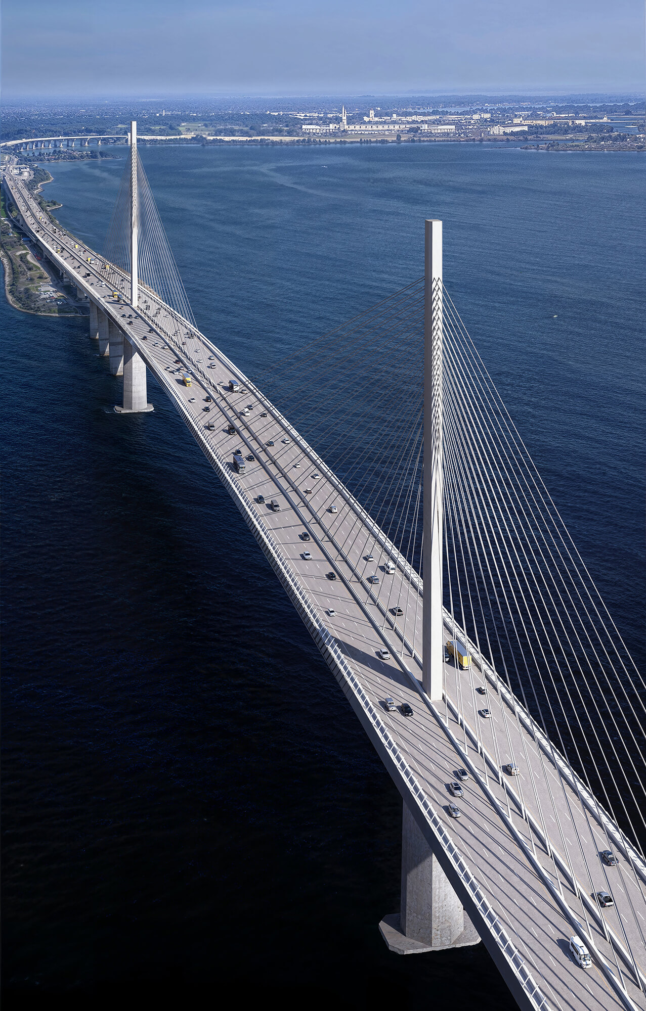 rendering of cars driving on bridge