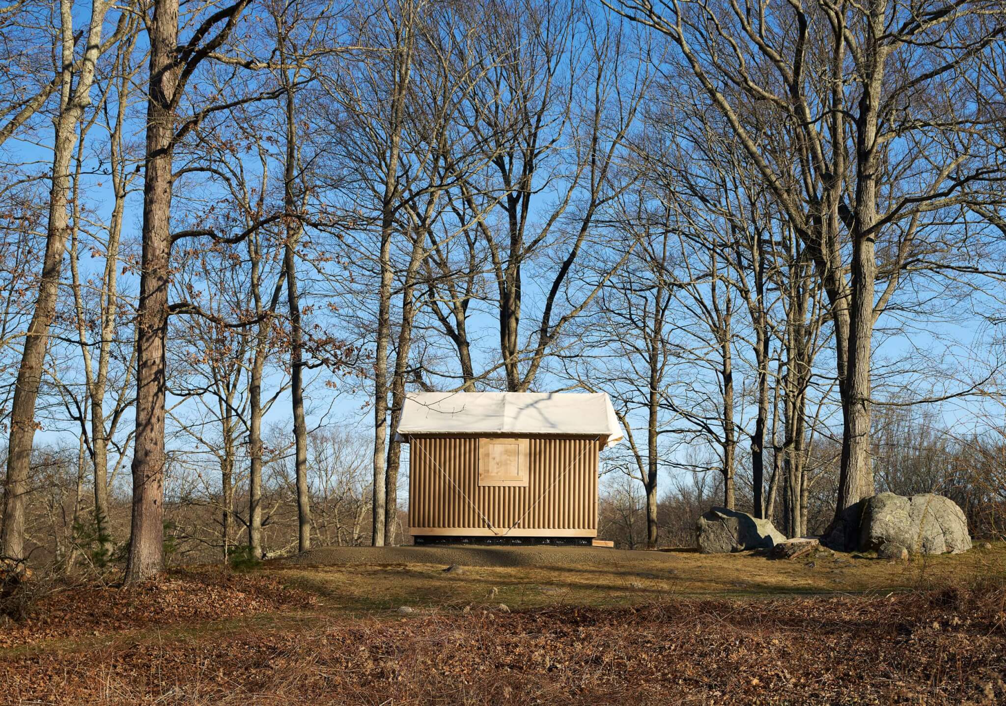 The Paper Log House is installed at Philip Johnson’s Glass House