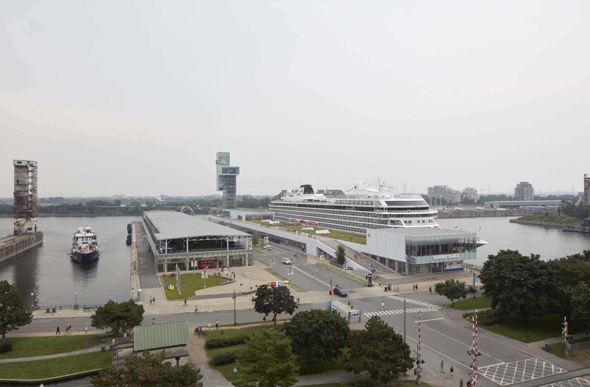 cruise terminals with Port of Montreal Tower in center