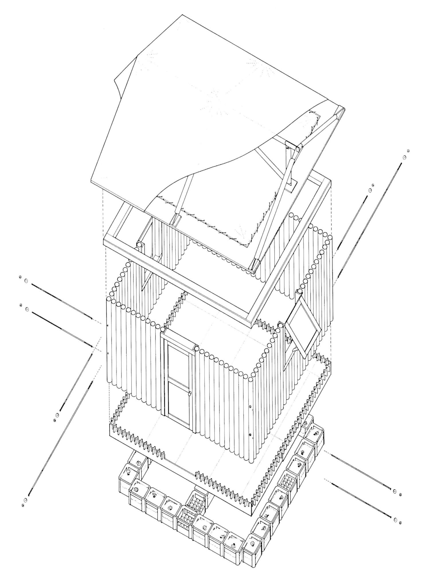 Axonometric Diagram of The Paper Log House